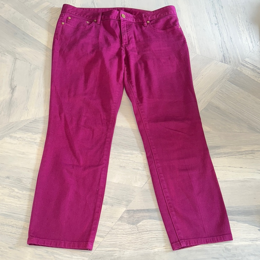 TORY BURCH Size 32 Alexa Cropped Ankle Jean Mid Rise Magenta Pink ~Resort Beach
